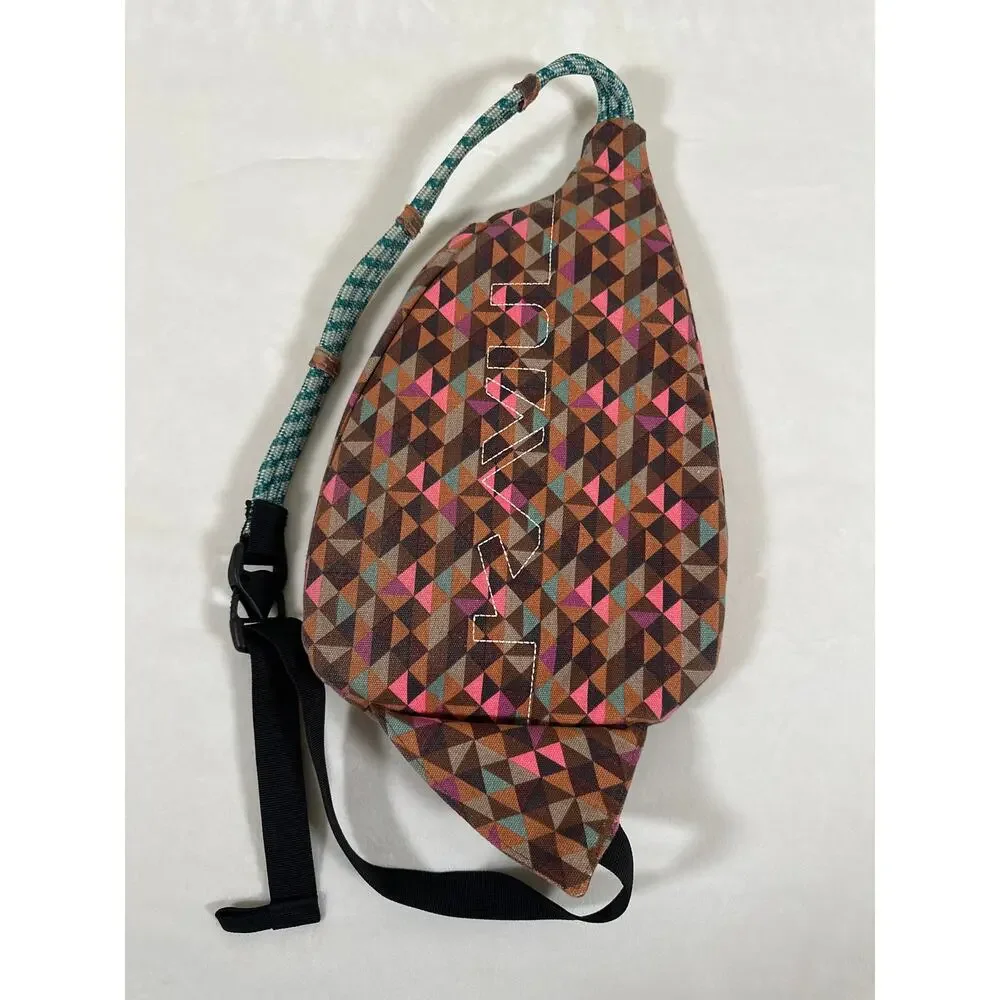 KAVU Mini Rope Sling Bag Geometric Print Crossbody Backpack Travel Bag